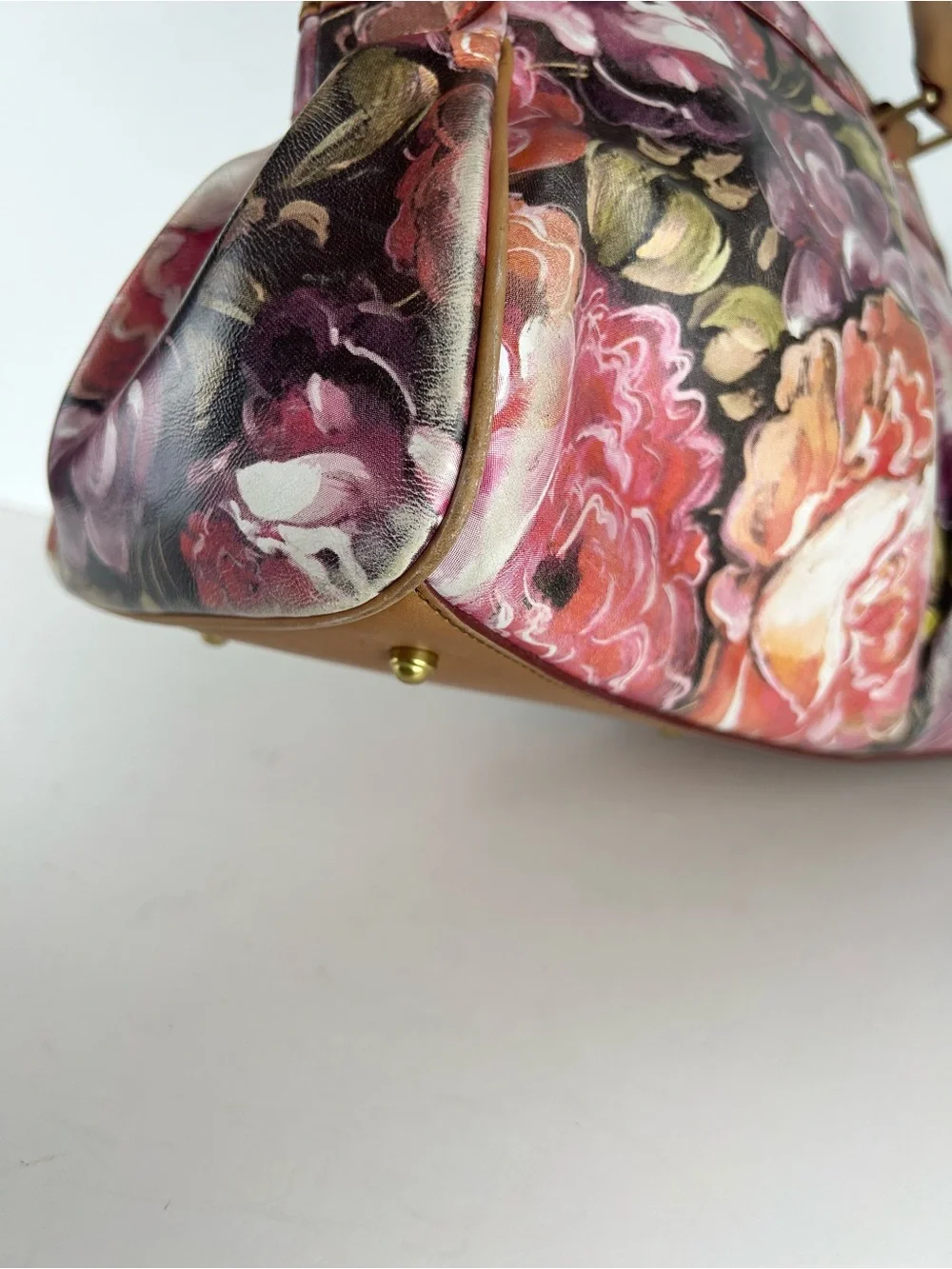 Brahmin Louise Rose Floral Hemmingway Leather Satchel Bag Purse